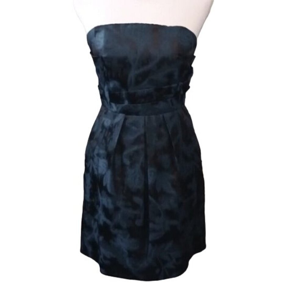Strapless Pleated Mini Dress Teal & Black Pockets Size 4